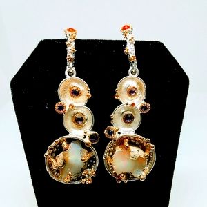 Raw Fire Opal Earrings Sterling Silver